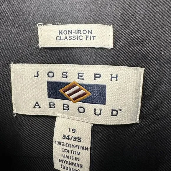 Joseph Abboud Dress Shirt Mens 19 34-35 Black Classic Fit Button Up Pocket NEW